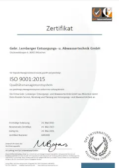 ISO 9001:2015 Zertifikat 2023 bis 2026 - Gebr. Lemberger GmbH